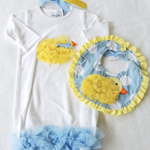 Mud Pie Baby Yellow Chick Sleep Sack Bib Set 0-6 M